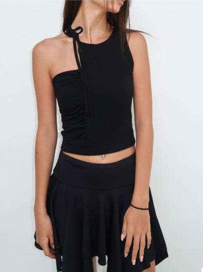 Unbald Drape Combination Top Strap Shirring Sleeveless