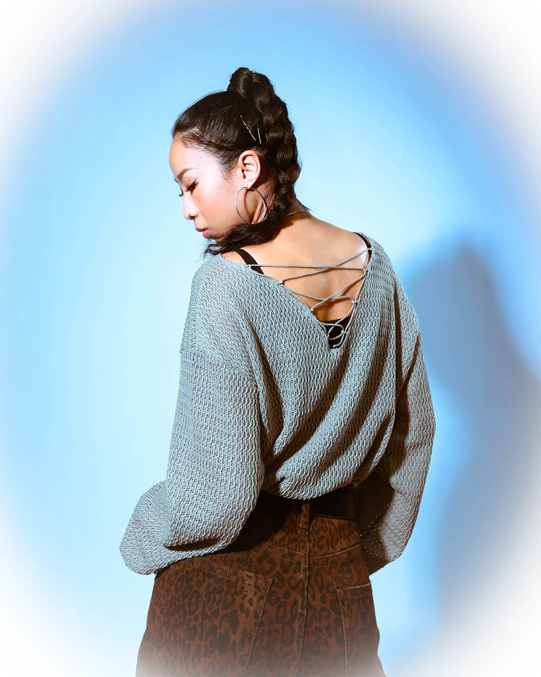 Round Neck Belted Sweater