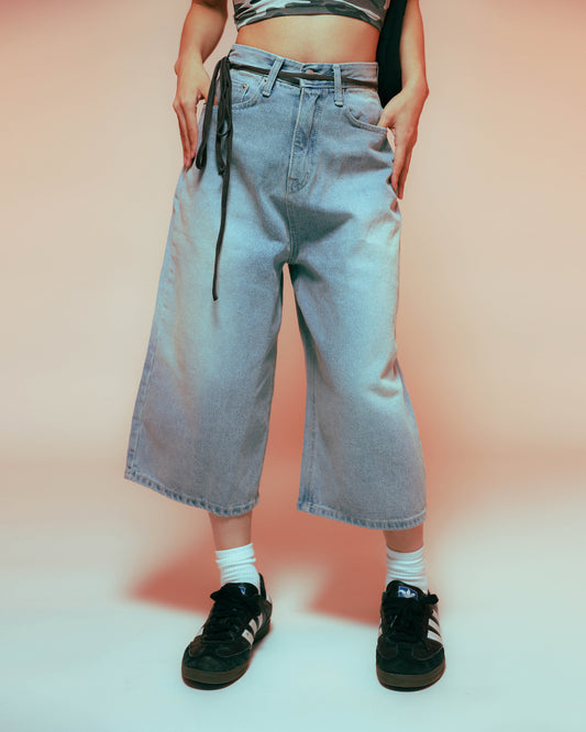 3/4 wide shorts denim pants